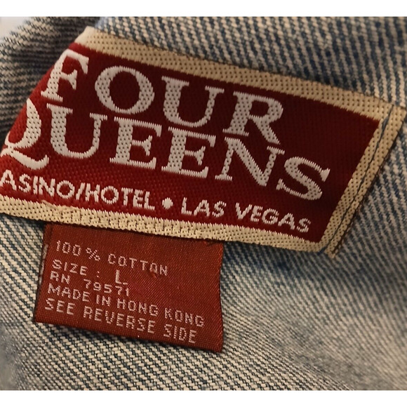 Vintage Mens Large Denim Jacket Four Queens Casino Hotel Las Vegas Blue Denim - Picture 5 of 11